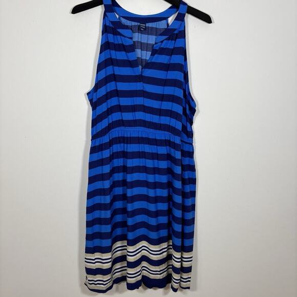 Old Navy Striped Blue Midi Dress Rayon Halter Top XL Sleeveless Summer - Picture 2 of 8